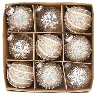9er Set edle XXL Befüllte Weihnachtskugeln Ø 8cm Champagner-Farbe Weihnachtsbaum Kugeln Christbaumkugeln Weihnachts-Deko Christbaum-Schmuck (Variante 3)