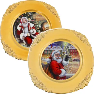 alles-meine.de GmbH 2 Stück Teller/Platzteller Weihnachten - Weihnachtsmann Ø 35 cm - großer Unterteller/Plätzchenteller - Weihnachtsteller rund flach - Dekoteller - ge..