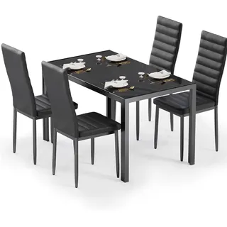 Bealife Esstisch mit 4 Stühlen Set, Esstisch und Stühle für 4 Personen, Esszimmer 6 Stühle und Tisch, Set mit Esstisch und Stühlen für Küche, Esszimmer und Wohnzimmer (Schwarz, 4stühle)