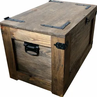weeco Holztruhe Schatztruhe Aufbewahrungsbox mit vier Räder. 24kg, 80x45cm Holzkiste Truhe Couchtisch Beistelltisch Vintage Shabby chic klappbarem Deckel und Stauraum. Holzmobel kiste