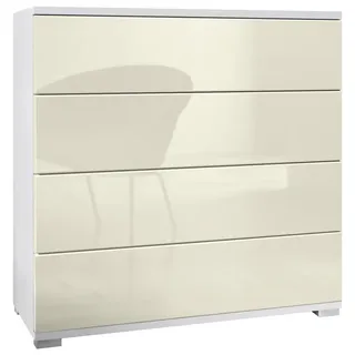 Vladon Pavos V3 76 x 76 x 35 cm Weiß matt / Creme Hochglanz / Gelb