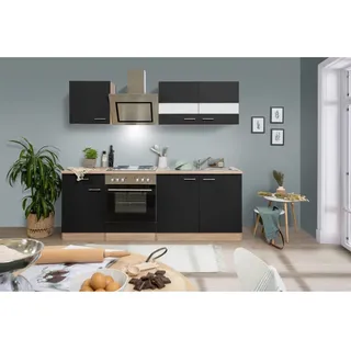 Economy Küchenzeile KB210ESSS 210 cm Schwarz-Eiche Sägerau