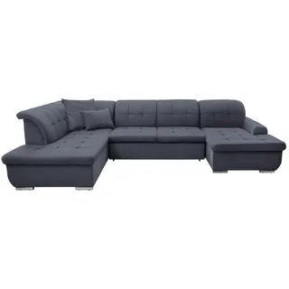 Cantus Wohnlandschaft, Grau, Metall, Uni, 5-Sitzer, Ottomane links, U-Form, 342x208 cm, Made in EU, seitenverkehrt erhältlich, Hocker Rücken echt, Wohnzimmer, Sofas & Couches, Wohnlandschaften, Wohnlandschaften in U-Form