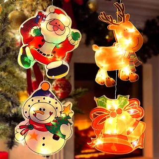4er Set LED Saugnapf Weihnachten Lichter, LED Fensterlicht Saugnapf, Weihnachtsdeko Fenster Lichter, Weihnachtsbeleuchtung Hängende, Innenbereich,Balkon,Fenster,Party,Hochzeitsdekoration