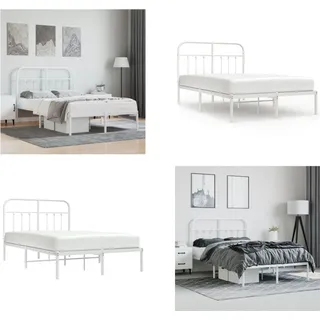 vidaXL Bettgestell mit Kopfteil Metall Weiß 120x200 cm - Bettgestell - Bettgestelle - Bettrahmen - Bett - Weiß