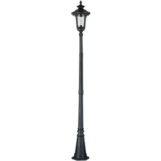 Licht-Erlebnisse Stehleuchte außen 246,5 cm hoch IP44 Glas Aluminium Schwarz Rustikal Wegeleuchte aussen Garten Außenlampe Straßenlaterne Mastleuchte