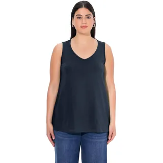 Ulla Popken Damen Feminines Top mit V-Neck T-Shirt, Marine, 42-44