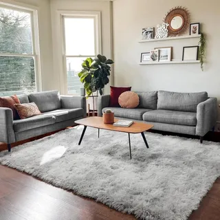 HOKXUAN Teppich Wohnzimmer Hochflor 140 x 80 cm Anti-Rutsch Unterseite, Soft Shaggy Hochflor Teppich Flauschig-Weiche Teppiche Modernes Einfarbiges Design für Küche, Schlafzimmer, Hellgrau