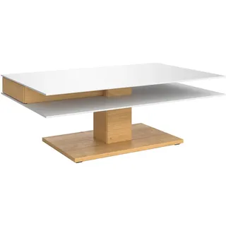 Voglauer Couchtisch, Weiß, Eiche, Holz, Glas, Holzwerkstoff, Wildeiche, furniert, massiv, 1 Schublade(n) Schubladen, rechteckig, eckig, Bodenplatte, 75x43x120 cm, Goldenes M, Made in Austria, Stauraum, offenes Fach, Wohnzimmer, Wohnzimmertische, Couchtische, Couchtische mit Stauraum