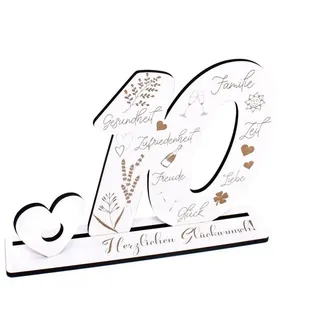 Dekolando Deko-Buchstaben Aufsteller 10 Jahre Geburtstag Herzlichen Glückwunsch Geldgeschenk (weiß, 3tlg) weiß