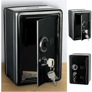 CEPEWA Spardose Spardose Tresor Metall schwarz 12x18x10cm schwarz