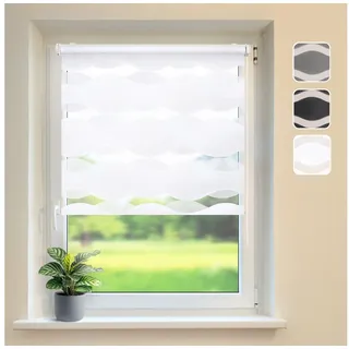 Doppelrollo Klemmfix "Wave" Duo-Rollo ohne Bohren, DomDeco, Klemm- oder Schraubmontage, Klemmbar, Kettenzug, ohne Bohren, Sicht- und Blendschutz weiß 100 cm x 150 cm