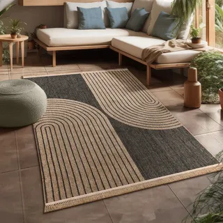 Paco Home Teppich PACO HOME "Cologne 493", grau (anthrazit), B:200cm H:11mm L:280cm, Polypropylen (PP), Teppiche, Teppich, Flachgewebe, meliert, Regenbogen, mit Fransen, Outdoor geeignet