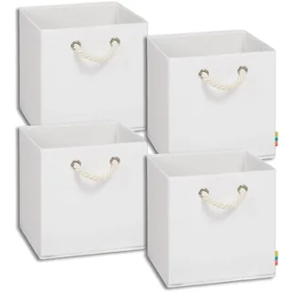Storanda | 4er Set Aufbewahrungsbox | Kordel Griffband | Stabile & Faltbare Boxen | Regalboxen für Würfelregal Kallax | Ideal für Zuhause & Kinderzimmer | 30x30x30 cm | Weiß