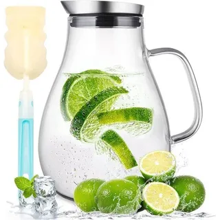 Famanu Glaskaraffe mit Deckel und Anti-Dropfauslauf - 2 Liter für Eistee, Saft und Selbstgemachte Getränke