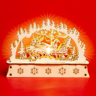 SIKORA LB-Mini Mini Schwibbogen aus Holz mit LED Beleuchtung - viele Motive, Farbe:Motiv Weihnachtsmann mit Rentierschlitten
