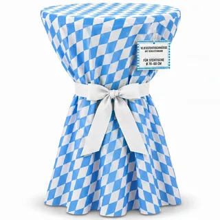 Sensalux Oktoberfest Stehtischhusse 70-80 cm, Schleife Weiß | bayrische Raute, Tischdeckenrolle, Tischläufer, Stehtischhusse und Tischdecke für Wiesn Party Festzelt