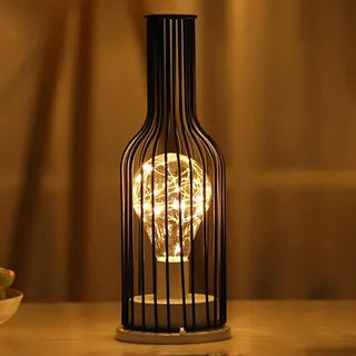 Tuzsocr Vintage Nachtlicht, Black Metal Wire Tischlampe, Käfigstil Nachttischlampe Industriell, Batteriebetrieben,Tischlampen kabellos mit LED für Wohnzimmer, Nachttisch, Esszimmer, Garten (Stil 2)
