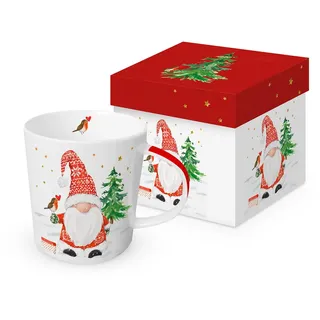 PPD Tasse Weihnachten Winterzwerg im Schnee aus Porzellan. Motivtasse für den gedeckten Tisch und als Geschenk 0,4L x H10,5cm