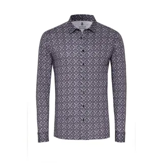DESOTO Langarmhemd Slim-Fit Jerseyhemd mit Print - Slim Fit blau XL