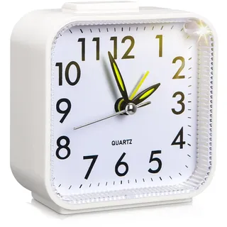 Quartzwecker, Wecker Analoger ohne Ticken,Lauter Alarm für Tiefschläfer | Analog,leise,Wecker,ohne Tick,Schlummerfunktion und Nachtlichtfunktion,Bester Reisewecker,tragbar,Größe Wecker (Weiß)