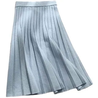 CBLdF Rock Frauen Gestrickt Midi Rock Schwarz A-Linie Hohe Taille Plissierter Langer Rock Frühling Herbst Winter Winter