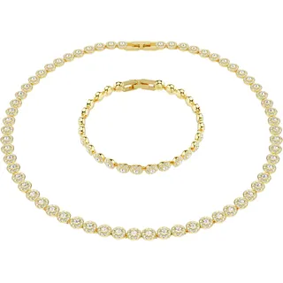 Ketten und Armband Set SWAROVSKI "Multipack Schmuck Geschenk Una Angelic", gold (gelbgoldfarben, kristallweiß, kristallweiß), Schmuck_Sets, Damen, Metall, mit Swarovski Kristall