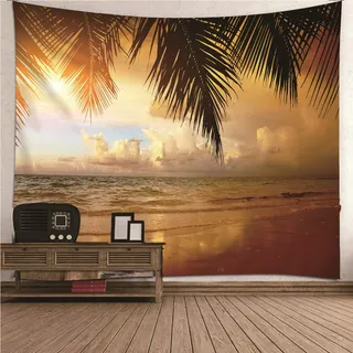 CEVAN Wandteppich Rechteckig Wandtuch Kinderzimmer Sonnenuntergang Meer Wandteppich Kinder Wanddekoration Schlafzimmer Bilder Wandbehang Stoff Orange-Weiß 350x250cm