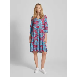Knielanges Kleid aus Viskose mit floralem Muster, Ocean, 40