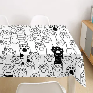 Morbuy Tischdecke Abwaschbar, 3D Katze Drucken Tischtuch Rechteckig Tischwäsche Gartentischdecke Outdoor Tischdekoration Wasserdicht Polyester Ölfest Pflegeleicht (140x220cm,Schwarz-Weiss)