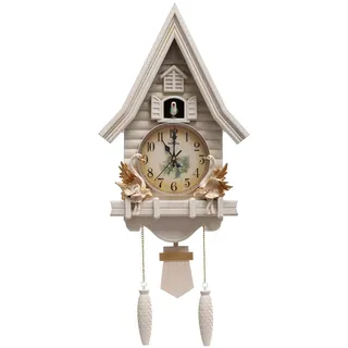 SanBouSi Kuckucksuhr Leiser Kuckuckuhr Lautstärke Einstellbar Kuckucksuhren Batteriebetrieben Pendel Cuckoo Clock für Zuhause Wohnzimmer Büro Deko, Weiße