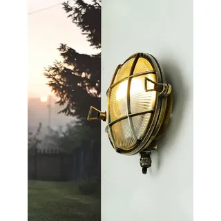 Messing Wandlampe rund IP64 Maritim wetterfest SERIFOS Schiffslampe Außenleuchte Glas außen Haustür - Bunt