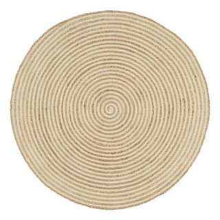 Teppich Handgefertigt Jute mit Spiralen-Design Weiß 90 cm, furnicato, Runde weiß