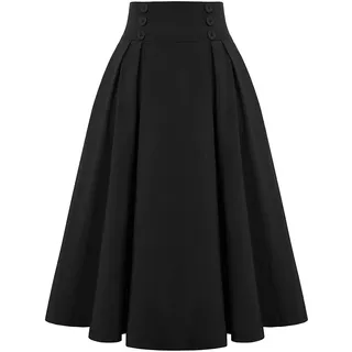HaicoM Büroröcke für Damen, knöchellang, hohe Taille, A-Linie, fließend, langer Maxirock, Rüschenrock für Damen, Plisseeröcke, Vintage, Freizeitkleider, schmale Passform, Rock mit Taschen, Schwarz , - 52