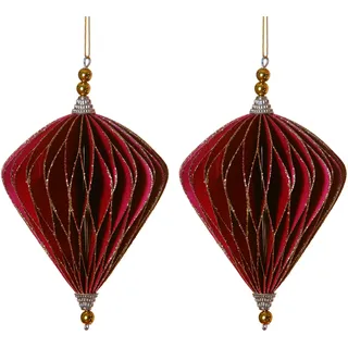 Weihnachtsschmuck Christbaumschmuck aus Papier in verschiedenen Formen und Farben (Rot/Gold, 2er Set Ø 15cm)