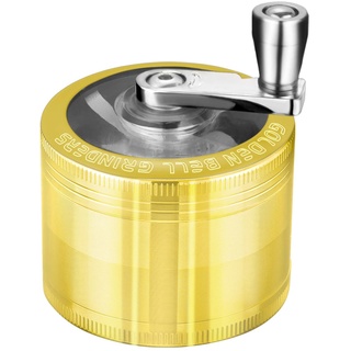 LIHAO Grinder Pollen Crusher 4-Teilig Mühle Handkurbel mit Scraper für Gewürze, Kräuter, Spices (Gold)