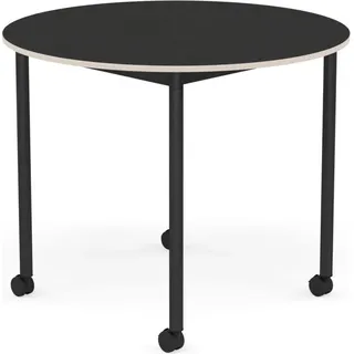 Base Tisch mit Rollen 90 cm rund schwarz Nanolaminat schwarze Beine