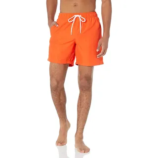 Amazon Essentials Herren Badeshorts - Badehose Herren Kurz mit Netzfutter, Taschen und Kordelzugverschluss, Orange, XL