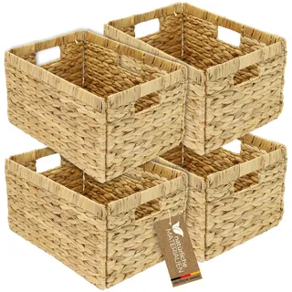 HMF Regalkorb Aufbewahrungskorb geflochten aus Wasserhyazinthe 35 x 25 x 20 cm beige