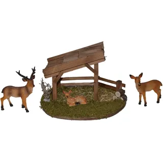 Alfred Kolbe Krippen-Zubehör Weihnachtsdeko (Set, 4tlg), Unterstand mit Reh, Hirsch und Kitz braun