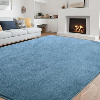 Rururug Teppich Wohnzimmer 300x200 cm Mikrofaser Kurzflor Teppich Weich Flauschig, Modernes Groß Waschbar Carpet Rugs for Living Room, Blau