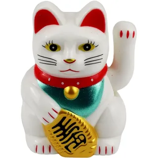 Glückskatze Mini Maneki-Neko klassisch weiß Solar 5cm Winkekatze Lucky cat