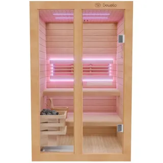 Dewello Tofino 120x140 Kabine aus Hemlock Tannenholz mit 3,5 kW Ofen für 2 Personen