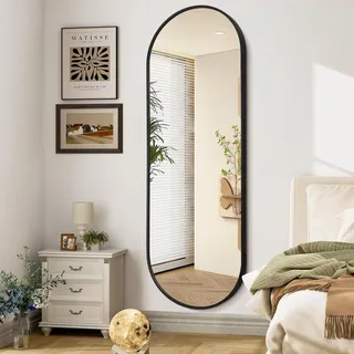 JJUUYOU Ovaler Ganzkörperspiegel, lang, mit einzigartigem Metallrahmen, Spiegel, 120 x 60 cm, groß, explosionssicher, Hängespiegel für Wand, Wohnzimmer, dekorative Schminkspiegel für Badezimmer