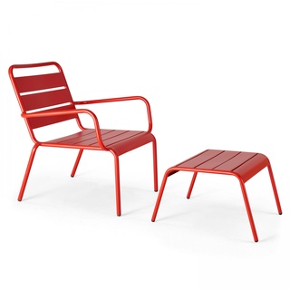 Oviala Business Relaxsessel und Fußstütze aus rotem Metall