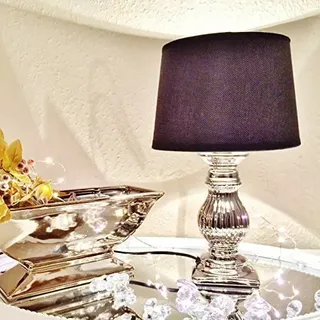 DRULINE Steffi 47 cm Tischlampe Silber Schwarz Keramik Tischleuchte Lampe KE-001TL OHNE Leuchtmittel