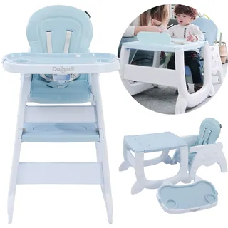 Daliya® Multihok 4-in-1 Kinderhochstuhl Baby Hochstuhl ab 6 Monate, mitwachsend, Tisch & Stuhl Set, 3-fach verstellbare Rückenlehne, 5-Punkt Gurt, Doppeltablett, BPA-frei, bis 25 kg (Blau)