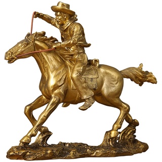 LOGEA Western Cowboy Pferd Statue Europäisches Reitpferd Figur Ornament Sammlerstück Tierfigur Glück und Reichtum Einweihungsgeschenke,Gold
