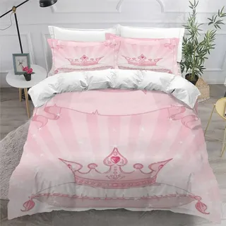 Aolity Kinderbettwäsche 135x200 Jungen Mädchen, Sommerbettwäsche Set Prinzessin Krone Bettwäsche 3 Stück Rosa Bettbezug Set mit 2 Kissenbezüge 80 x80 cm Allergiker-Bettwäsche