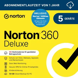 NortonLifeLock Norton 360 Deluxe 2025 5 Geräte 1 Jahr DE Win Android iOS